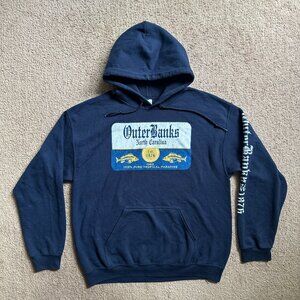 Outer Banks Sweatshirt Mens Large Gildan Heavy Navy Blue Hoodie Pockets